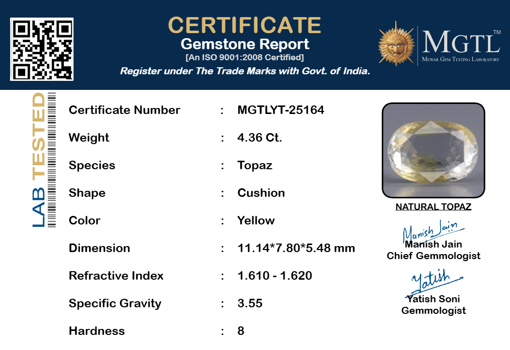 Natural Yellow Topaz - 4.36 Carat Limited Quality YT-25164