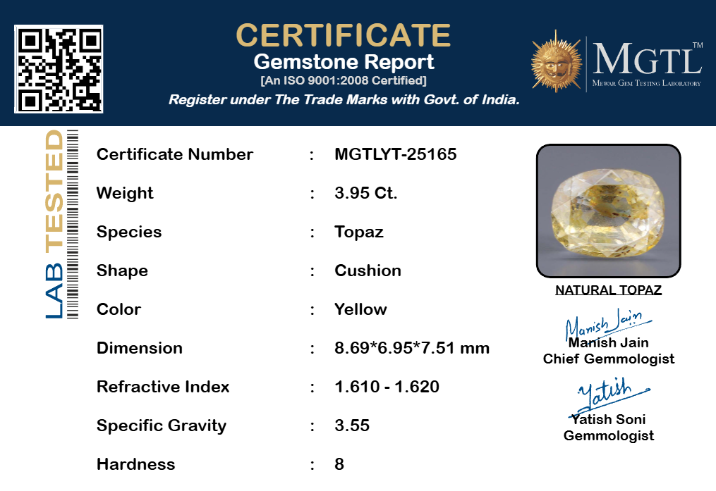 Natural Yellow Topaz - 3.95 Carat Limited Quality YT-25165