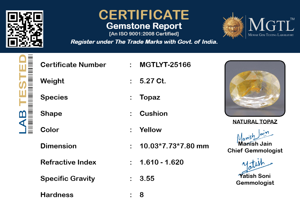Natural Yellow Topaz - 5.27 Carat Limited Quality YT-25166