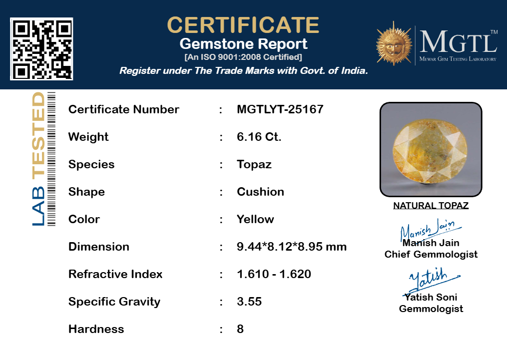 Natural Yellow Topaz - 6.16 Carat Limited Quality YT-25167