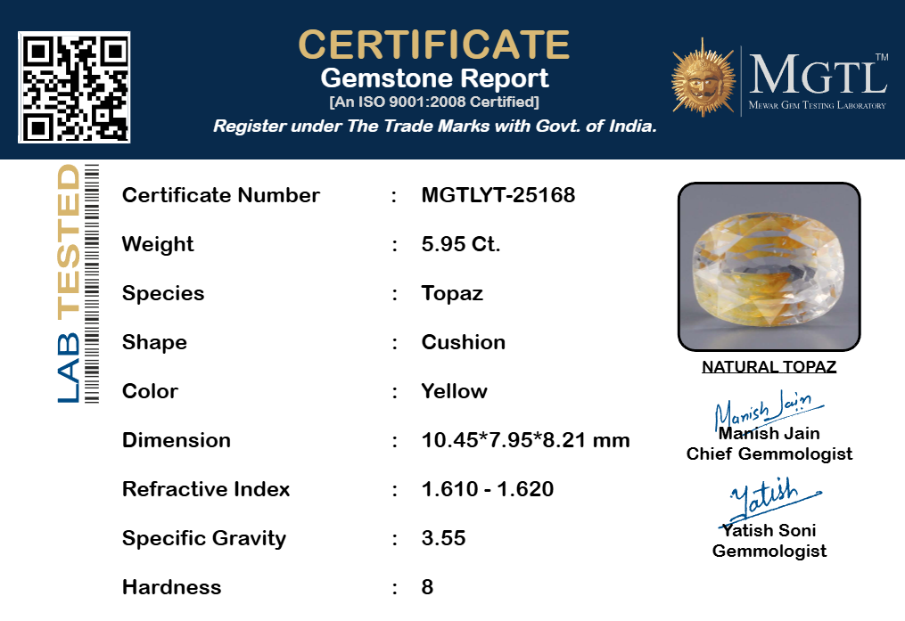 Natural Yellow Topaz - 5.95 Carat Limited Quality YT-25168