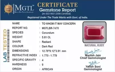 Natural African Ruby - 5.61 Carat  Limited Quality  BR-7470