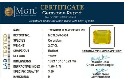 Yellow Sapphire - BYS 6561 (Origin - Thailand) Limited - Quality