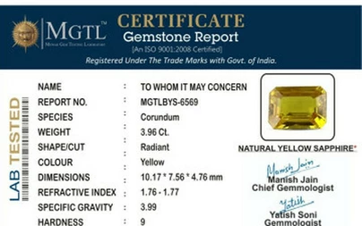 Yellow Sapphire - BYS 6569 (Origin - Thailand) Limited - Quality