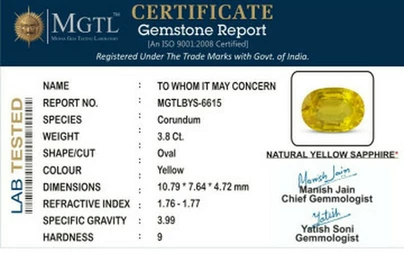 Yellow Sapphire - BYS 6615 (Origin - Thailand) Limited - Quality