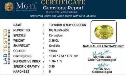 Yellow Sapphire - BYS 6658 (Origin - Thailand) Limited - Quality