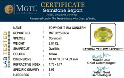 Yellow Sapphire - BYS 6664 (Origin - Thailand) Limited - Quality