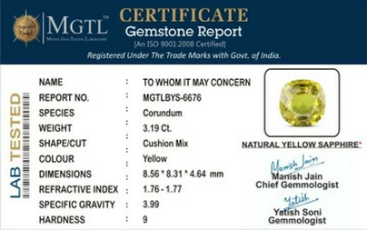 Yellow Sapphire - BYS 6676 (Origin - Thailand) Limited - Quality