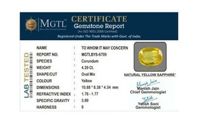 Yellow Sapphire - BYS 6709 (Origin - Thailand) Limited - Quality