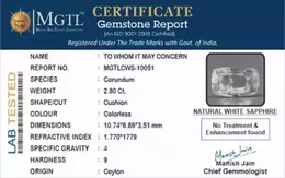 Ceylon White Sapphire - 2.80 Carat Prime Quality CWS-10051