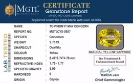 Ceylon Yellow Sapphire -2.75 Carat Limited -Quality