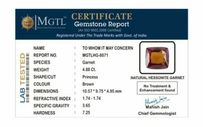 Hessonite Garnet - HG 8071 (Origin - Ceylon) Rare - Quality