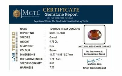 Hessonite Garnet - HG 8087 (Origin - Ceylon) Rare - Quality