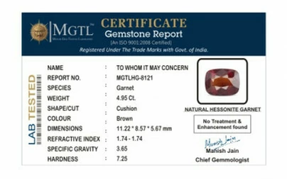 Hessonite Garnet - HG 8121 (Origin - Ceylon) Limited - Quality