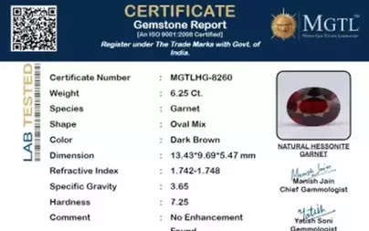 Ceylon Hessonite Garnet  6.25 Carat Limited Quality  HG-8260