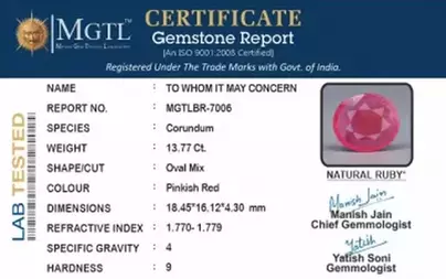 Natural Thailand Ruby - 13.77 Carat  Limited Quality  BR-7006