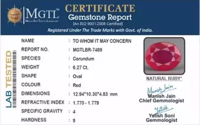 Thailand Ruby - 6.27 Carat  Limited Quality  BR-7489