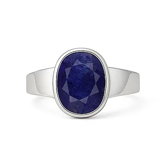 Modern Sterling Silver Blue Sapphire Neelam Ratna Men’s Ring