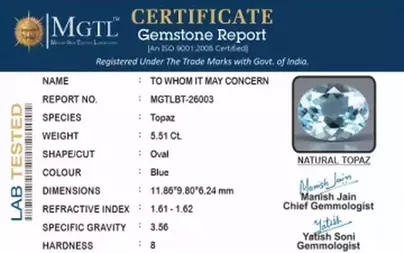 Natural Blue Topaz - 5.51 Carat Prime Quality BT-26003