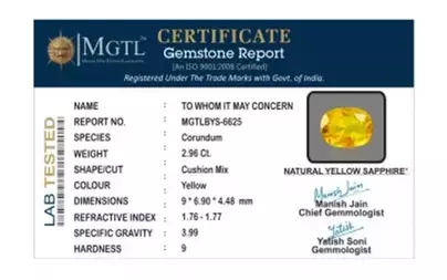 Yellow Sapphire - 2.96 Carat (Origin - Thailand) Prime - Quality