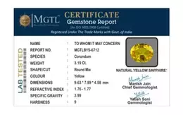 Yellow Sapphire - BYS 6712 (Origin - Thailand) Prime - Quality