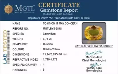 Thailand Yellow Sapphire - 4.71 Carat Limited Quality BYS-6818