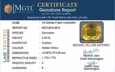 Thailand Yellow Sapphire - 4.05 Carat Limited Quality BYS-6819