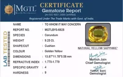 Thailand Yellow Sapphire - 9.25 Carat Rare Quality BYS-6828