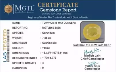 Thailand Yellow Sapphire - 7.86 Carat Prime Quality BYS-6836