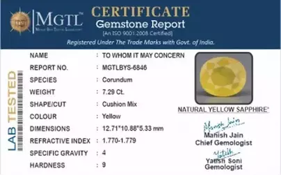 Thailand Yellow Sapphire - 7.29 Carat Prime Quality BYS-6846