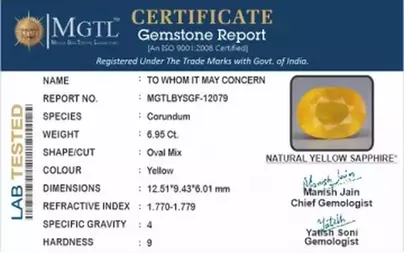 Thailand Yellow Sapphire - 6.95 Carat Prime Quality BYSGF-12079