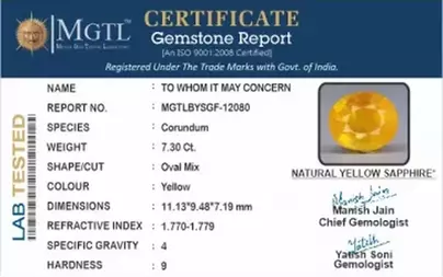 Thailand Yellow Sapphire - 7.30 Carat Prime Quality BYSGF-12080