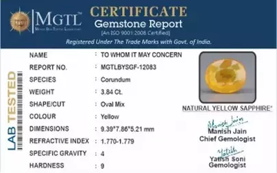 Thailand Yellow Sapphire - 3.84 Carat Prime Quality BYSGF-12083