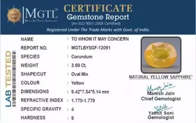 Thailand Yellow Sapphire - 3.69 Carat Prime Quality BYSGF-12091