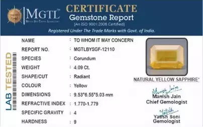 Thailand Yellow Sapphire - 4.09 Carat Prime Quality BYSGF-12110