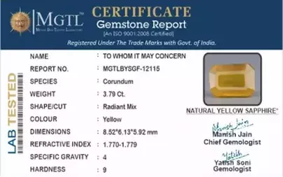 Thailand Yellow Sapphire - 3.79 Carat Prime Quality BYSGF-12115