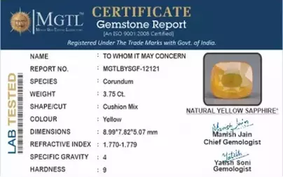 Thailand Yellow Sapphire - 3.75 Carat Prime Quality BYSGF-12121