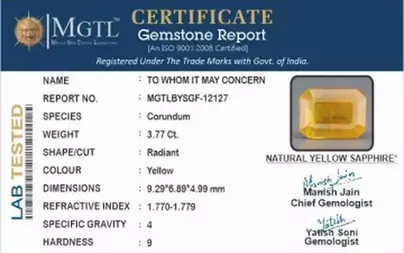 Thailand Yellow Sapphire - 3.77 Carat Prime Quality BYSGF-12127