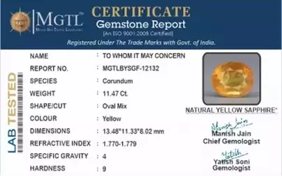 Thailand Yellow Sapphire - 11.47 Carat Prime Quality BYSGF-12132