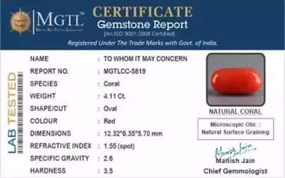 Italian Red Coral - 4.11 Carat Limited-Quality CC-5819