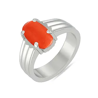925 Sterling Silver Modern Red Coral Ring For Men