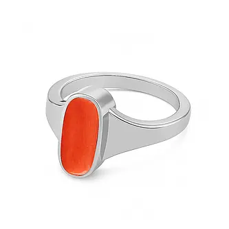 Unique Crafted Sterling Silver Red Coral Stone Ring for Men