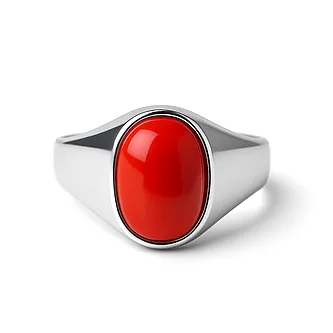 Classic Sterling Silver Red Coral Gemstone Ring for Male