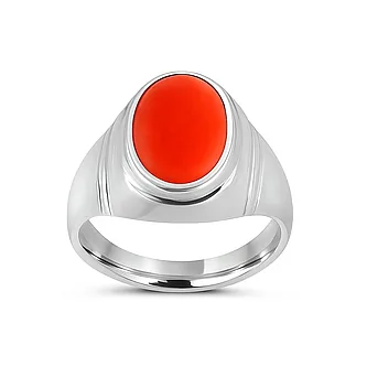Bold Designer 925 Silver Red Coral Ring for Him