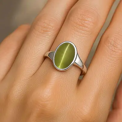 Stylish 925 Sterling Silver Cat's Eye Gemstone Ring For Female