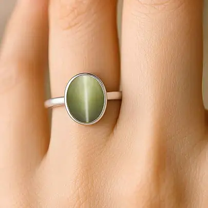Elegant 925 Silver Lehsuniya (Cat's Eye) Stone Ring for Her
