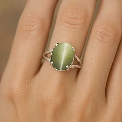 Luxury Cat's Eye 925 Sterling Silver Ring for Women