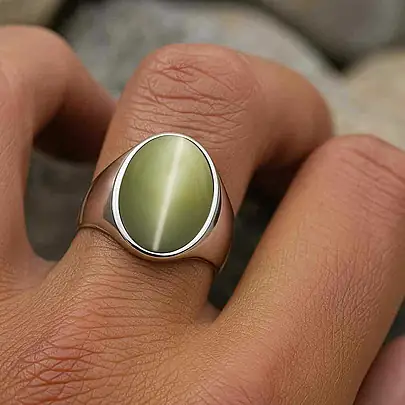 Elegant Sterling Silver Cat's Eye Men’s Ring