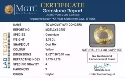 Ceylon Yellow Sapphire - 3.76 Carat Prime-Quality  CYS 3759