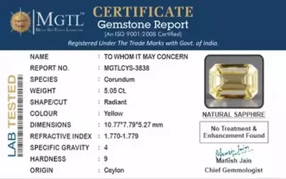 Ceylon Yellow Sapphire - 5.05 Carat Rare Quality CYS-3838